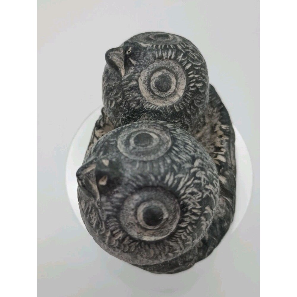 Vintage 1970s A Wolf Original Inuit  Sculpture  Mother Owl & Baby Owlet Nest